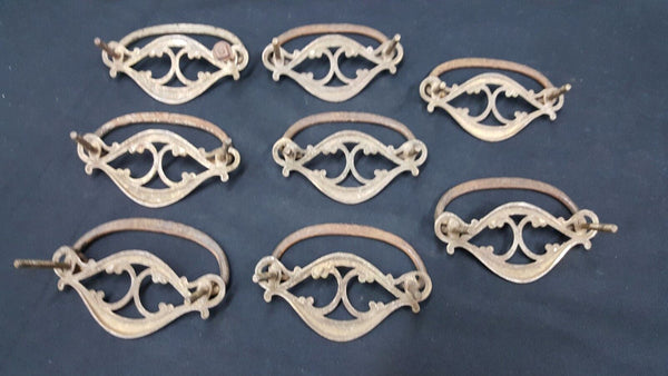 Architectural Salvage Brass Filigree Scroll Design Pull Drawer Handles Set of 8