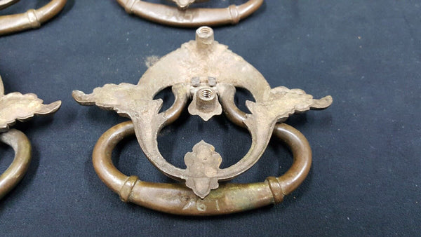 Architectural Salvage Ornate Scroll & Leaf Brass Drawer Pull Handles Set of 4