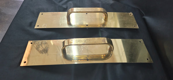 Pair of Large Brass Door Pull Plates with Screws 16" x 4" GS00866