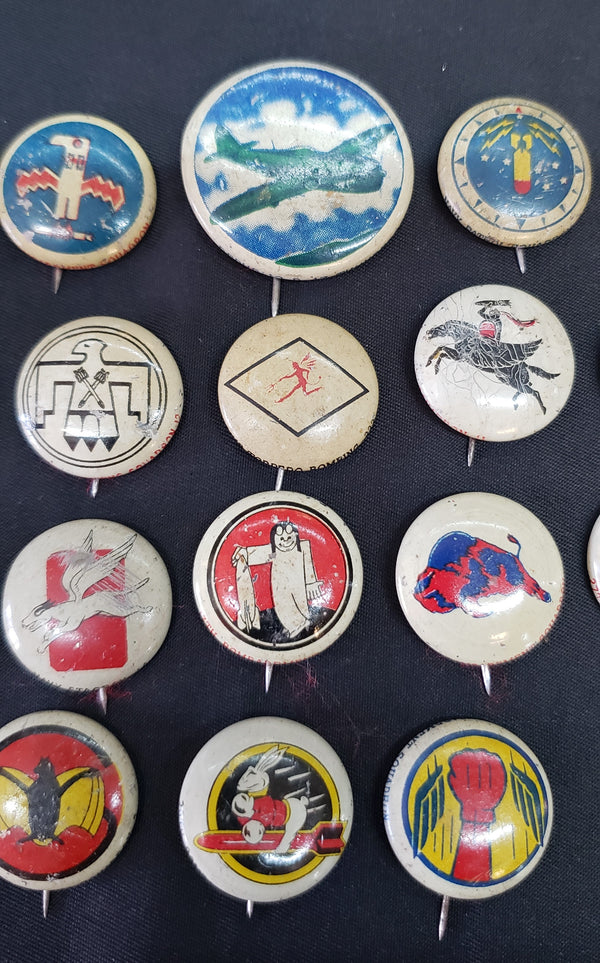 Lot of 24 WWII Kellogg's Pep Premium Pins w/ Military Emblems GS01074