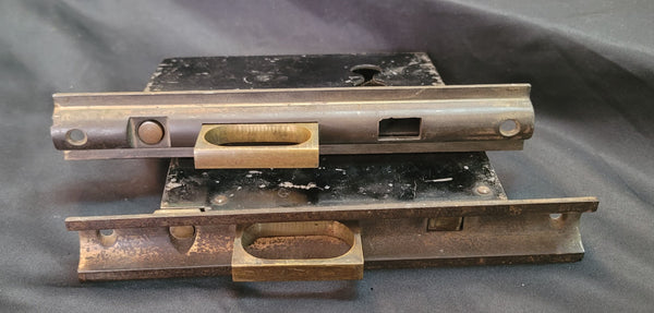 Vintage Brass & Iron Pocket Door Lock Set 7 1/2" x 5 1/4" x 4 1/8" GS00851