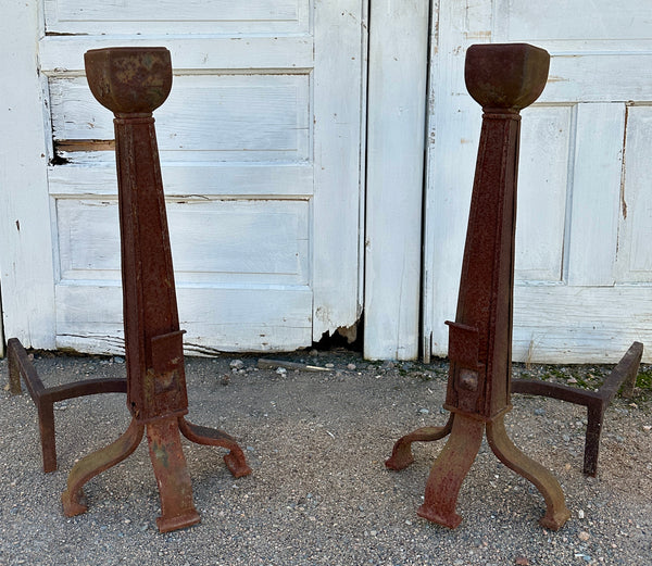 Large Antique Cast Iron Fireplace Andiron Pair GA20527