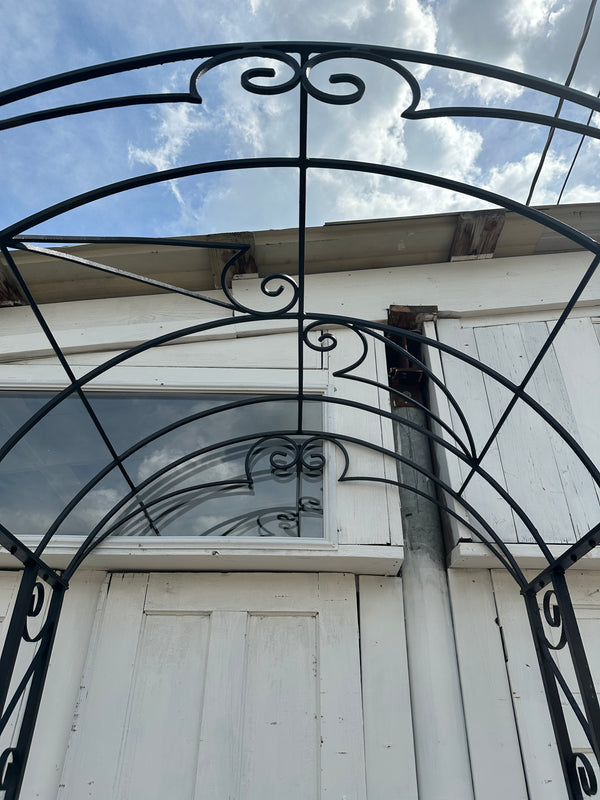 Custom-Built Wrought Iron Arbor w/ Crescent Top Entryway Gates GA20319