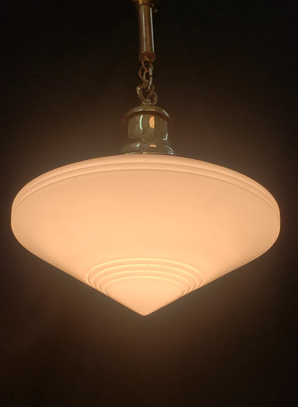 Restored Art Deco Flush Mount Pendant Light w/ Bullseye Point Shade GS01024