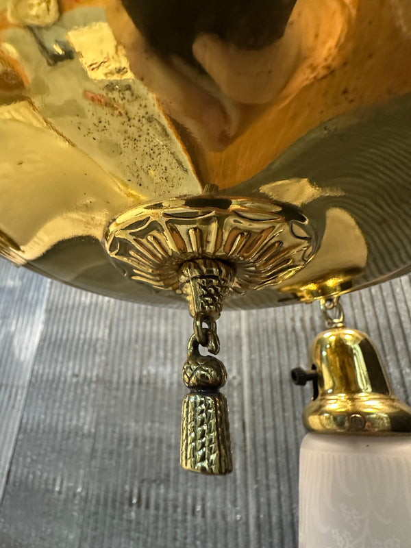Restored Antique Brass Pan 4-Arm Chandelier GA21007