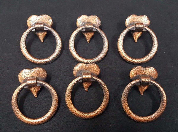 Architectural Salvage Brass Round Drawer Pull Handles With Heart Shapes Set of 6