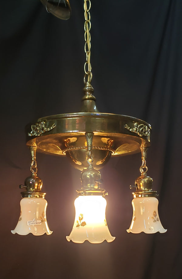 Restored Ornate Victorian 4 Light Brass Pan Chandelier GS01081