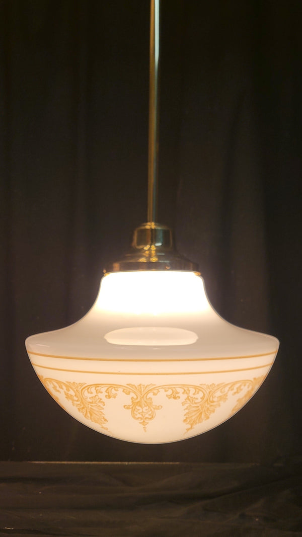 Restored Pair of Pendant Light Fixtures w/ Ornate Shades 17" x 35" GS01014