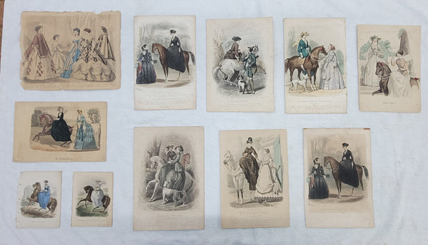 Eleven European Multicolored Fashion Plate Illustrations from 1800's GS01083