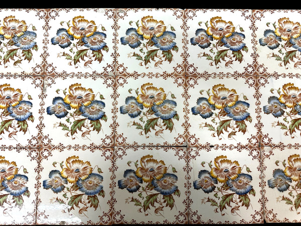 Set of Victorian Majolica Style Ceramic Tiles - Made in England GA20786