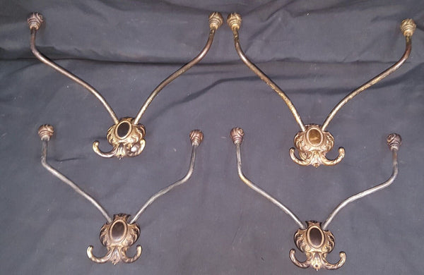 Set of 4 Victorian Solid Brass Double Hall Tree Coat Hooks 12" x 9 1/2" GA2278