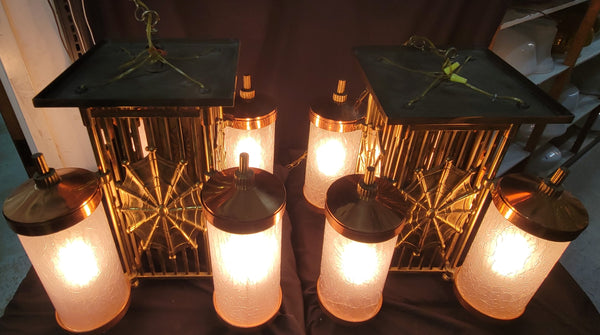 Pair of Art Deco Theatre Chandeliers w/ Spider Web Accents 23" x 17" GS01017