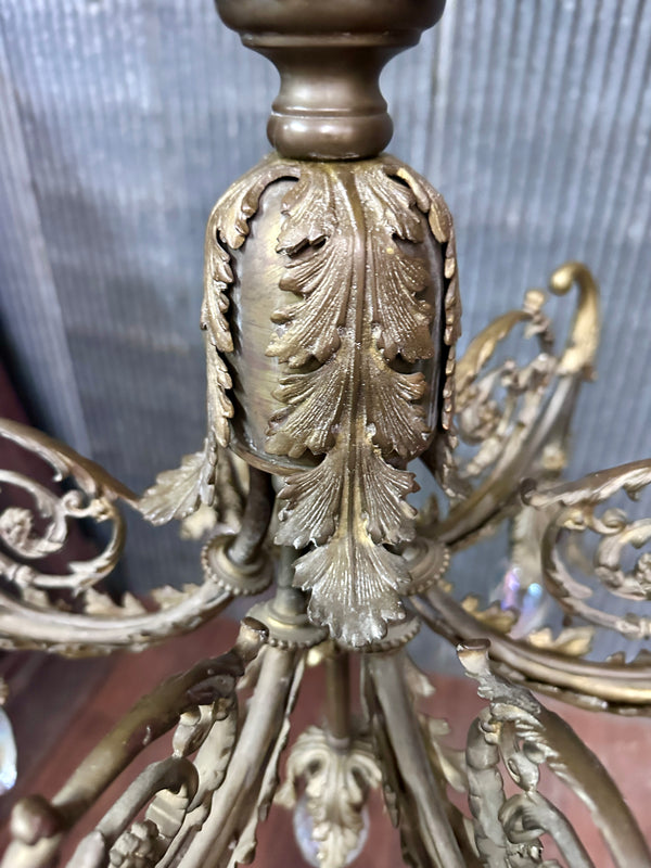 Antique Art Nouveau Brass 6-Light Chandelier - 23" T x 21" W - GA21032