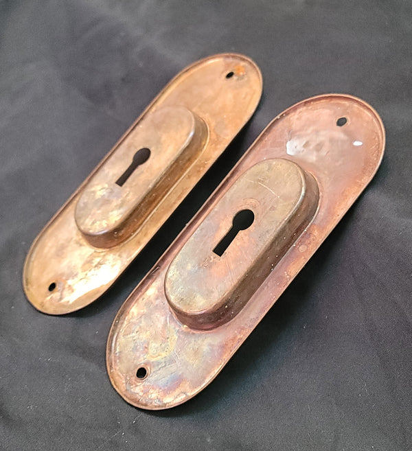 Pair of Oval Brass Pocket Door Keyhole Escutcheon Plates 6" x 2 3/8" GS00855