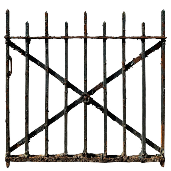 Antique Wrought Iron Garden Gate w/ Floral Medallion GA20990