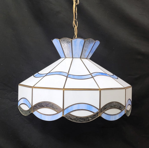 Stained Glass Ceiling Light w/ Cobalt Blue & Florentine Glass Trim GS00882