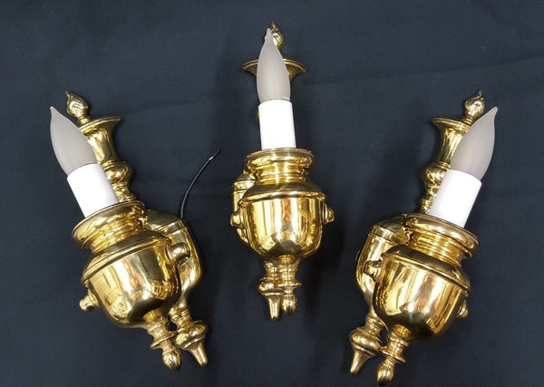 Vintage W.H.Jenks Richmond VA Lacquered Polished Classic Brass Sconces GA21120