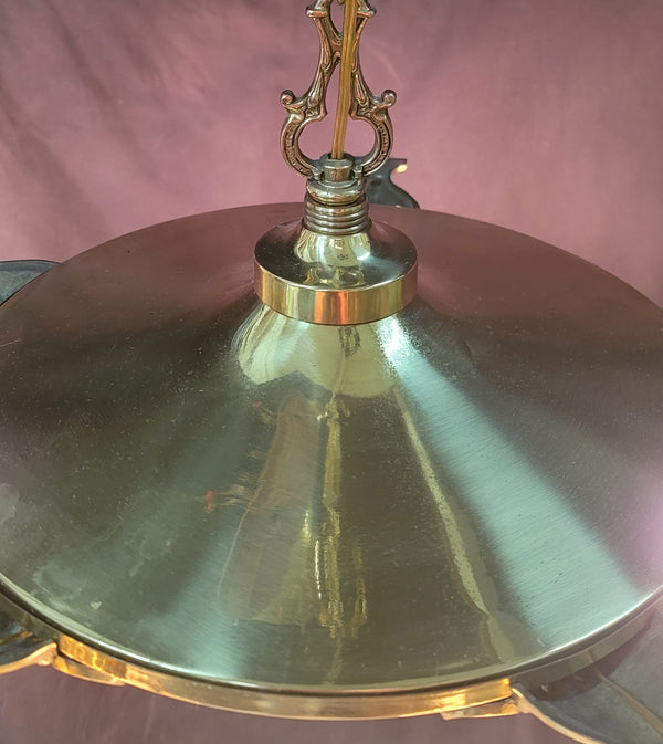 Restored 5 Light Brass Pan Chandelier w/ Glass Shades 22" x 15" GS00972