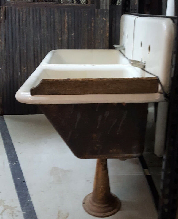 Large Antique Double Cast Iron Pedestal Sinks 55" x 43"x 26" GA1140