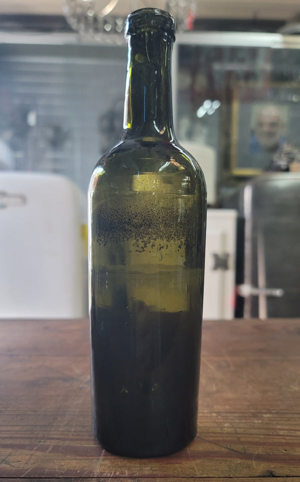 1840's Hand Blown Green Glass Liquor Bottle 9 1/4" x 2 1/2" GS00633