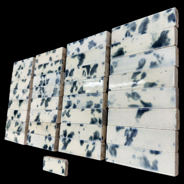 Early 20th Century C. Pardee 4.25" x 1" Blue Mottled Fireplace Tile Set GA20857