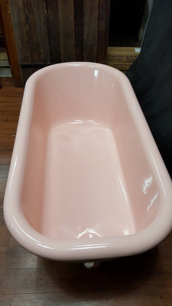 Restored Vintage Pink & White Cast Iron Claw Foot Tub 60" x 30" x 22"