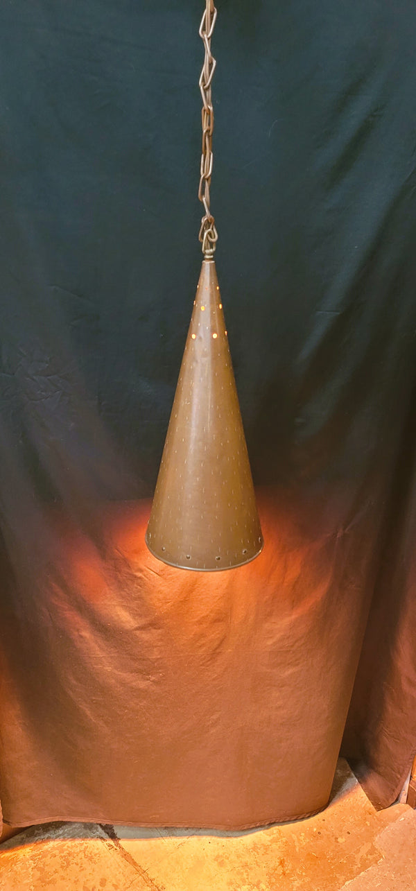 Vintage Copper Cone Shaped Pendant Light w/ Matching Cap & Chain GS00843