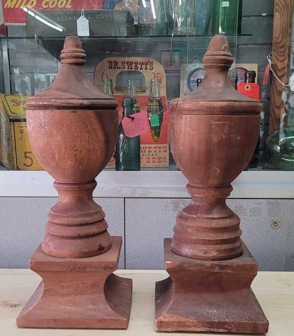 Pair of Large Urn Style Wooden Finials 17 1/4" Tall x 7" Wide GA1101