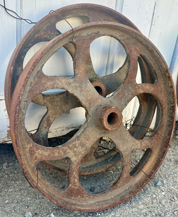 Pair of Industrial Cast Iron Cart Wheels GA20923