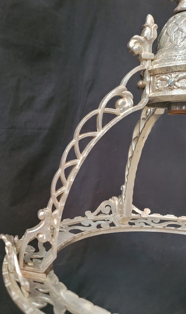 Restored Ornate Nickel Plated Brass Pendant Chandelier 16" x 52" GS00999