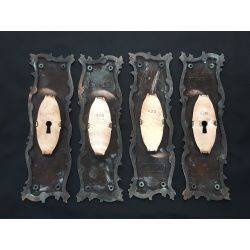 4 Restored Large Ornate Art Nouveau Brass Pocket Door Plates 9 3/4" x 3" GA1088