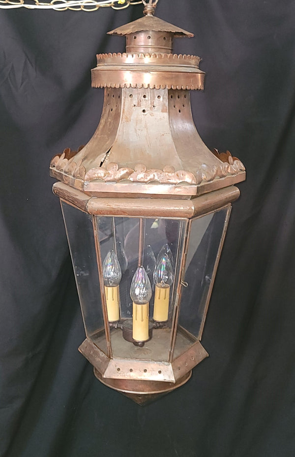 Large 3 Light Hanging Portico Lantern w/ Ornate Metal Trim 35" x 17" GS01012