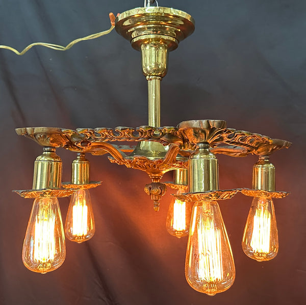 Restored Art Nouveau Brass 5-Light Chandelier GA20363