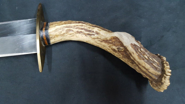 Handmade Knife with Antler Handle & Leather Sheath