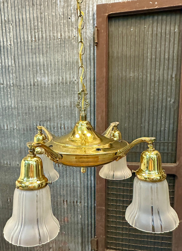 Antique Brass 4-Light Pan Chandelier - 18" W x 8" T - GA21029