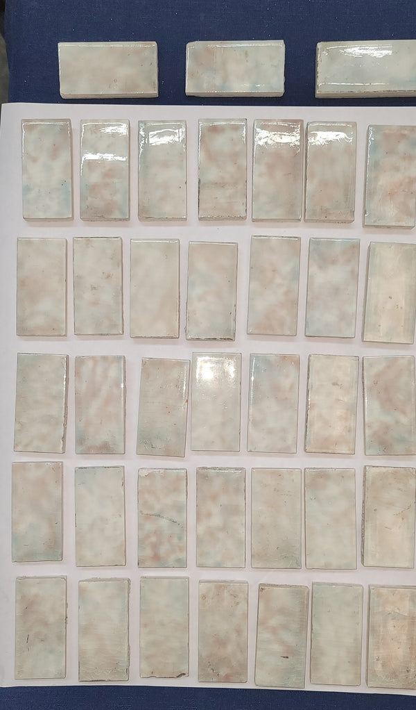 Antique Lot of 81 Mottled Trent Ceramic Fireplace Tiles 3" x 1 1/2" GS00680