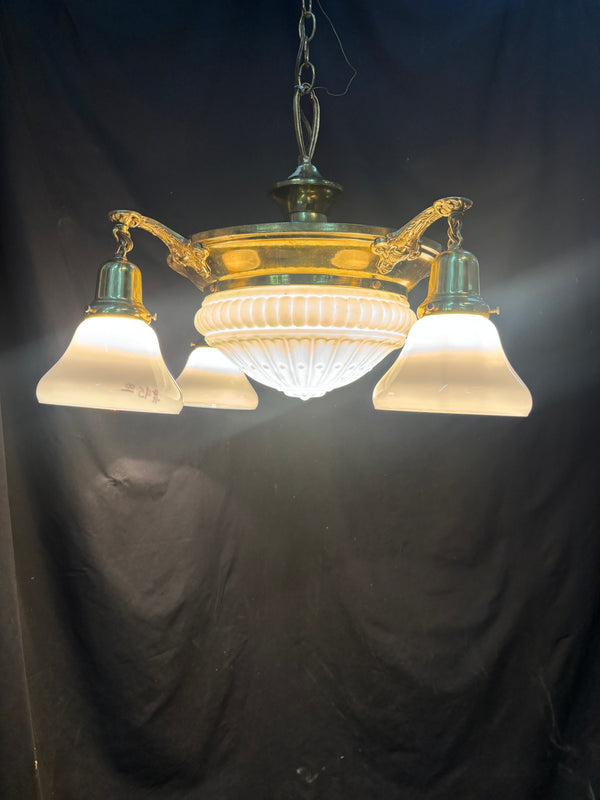 Early 1900s Antique Brass 5-Light Chandelier GA21158