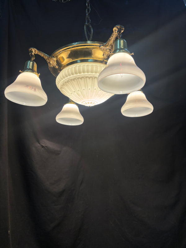 Early 1900s Antique Brass 5-Light Chandelier GA21158