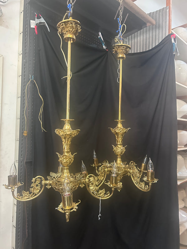Pair of Ornate Brass 4-Light Chandeliers GS011017