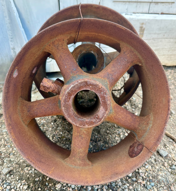 Pair of Industrial Cast Iron Spoked Cart Wheels GA20926