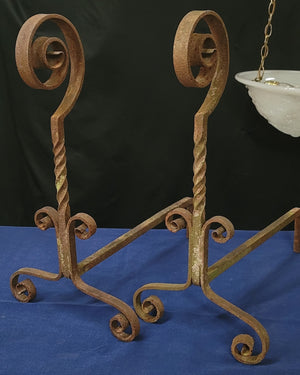 Vintage Pair of Art Deco Wrought Iron Andirons 20