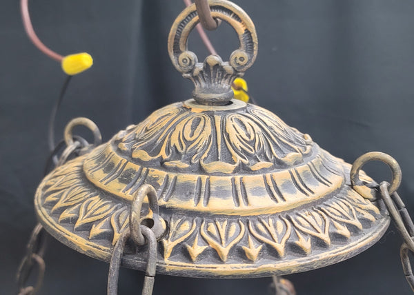 Large Octagon Shaped 4 Light Iron & Glass Chandelier 44" T x 19 1/2" W GS00951