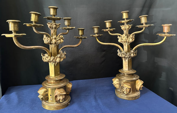 French Empire Antique Figural Brass Candelabra Pair GA20508