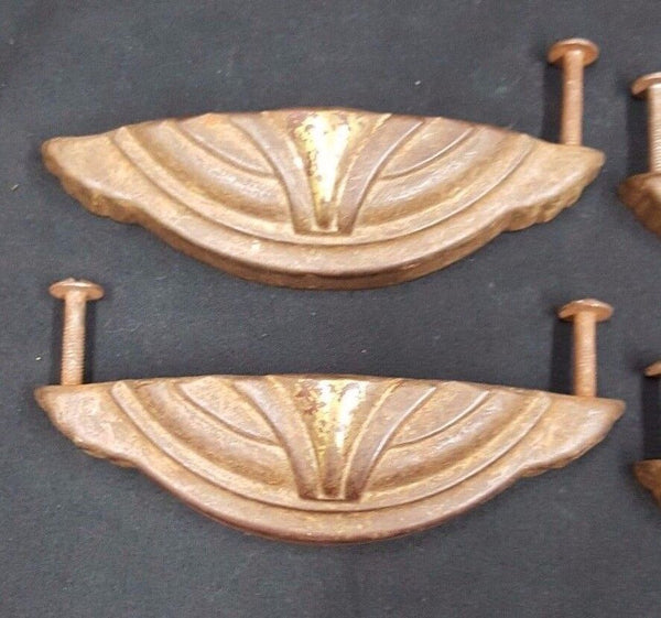 Architectural Salvage Art Deco Half Moon Shaped Drawer Pull Handles Set of 6