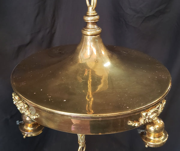 Restored Ornate Victorian 4 Light Brass Pan Chandelier GS01081