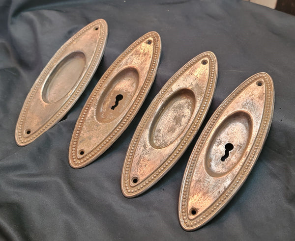Set of 4 Oval Pocket Door Escutcheon Plates w/ Beaded Trim 7" x 2 1/4" GS00857
