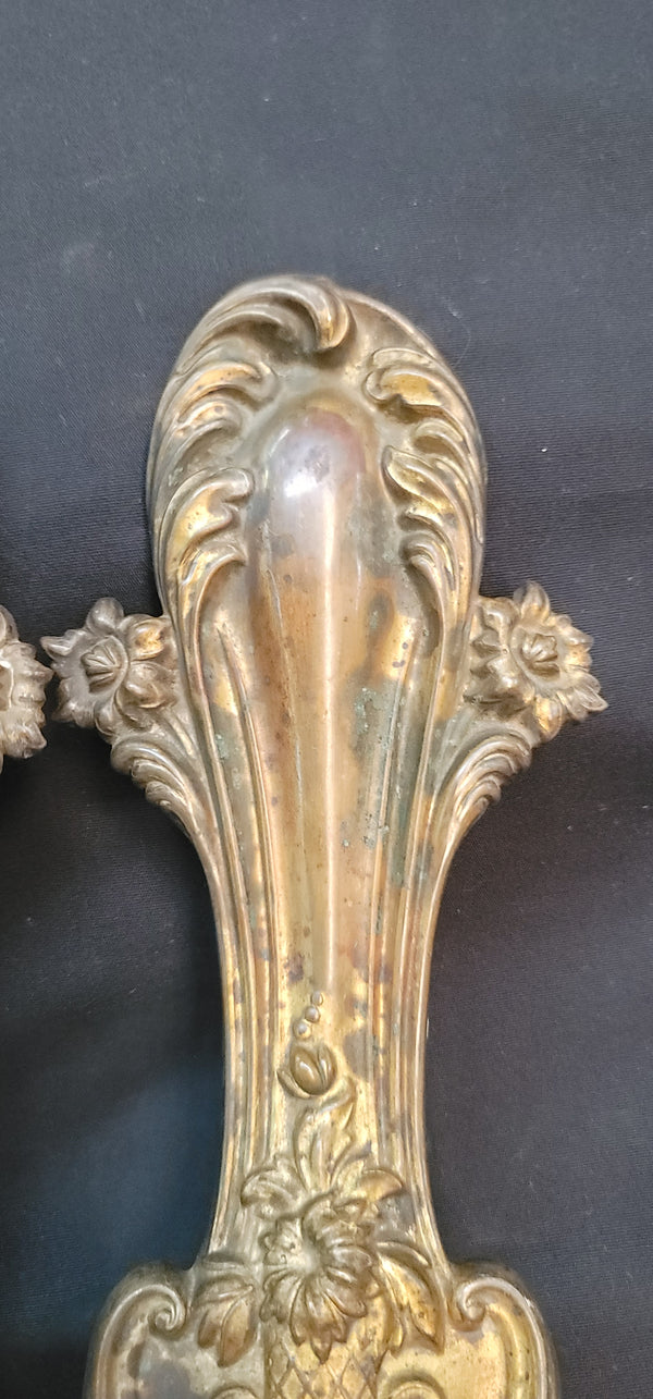 4 Tall Brass Art Nouveau Curtain Drapery Tie Backs 10 1/2" x 3 1/2" GS00644