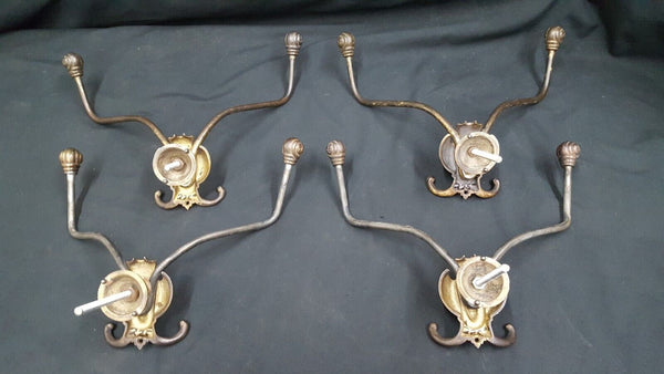 Set of 4 Victorian Solid Brass Double Hall Tree Coat Hooks 12" x 9 1/2" GA2278