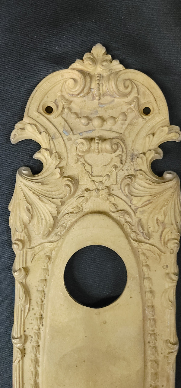 Art Nouveau Brass Door Backplate w/ Deadbolt Hole 13" T x 3 1/2" W GS00873