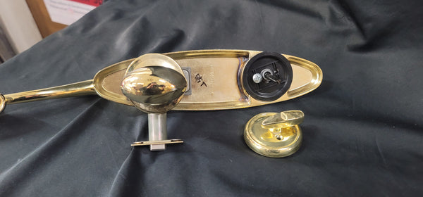 Brass Curved Handle Thumb Latch Hardware Set w/Deadbolt Knob & More GS00885